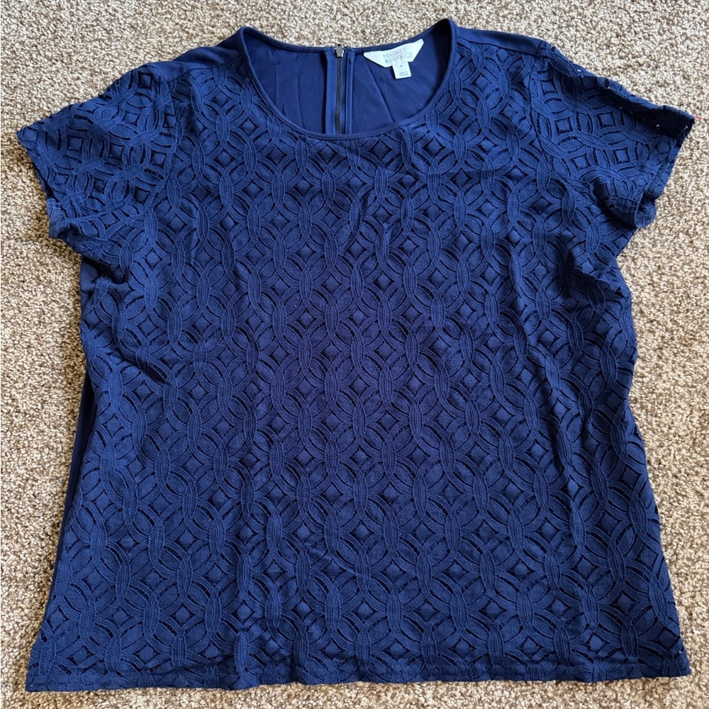 Market & Spruce Navy Lace-front Blouse